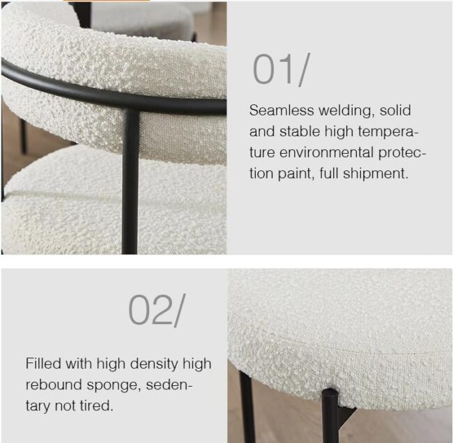 Nordic Modern Lamb Wool Fabric Dining Chair with Metal Black Legs, Coffee chair, Makeup Chair, (White) - Image 7