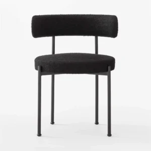 Nordic Modern Lamb Wool Fabric Dining Chair with Metal Black Legs, Coffee chair, Makeup Chair, (Black)