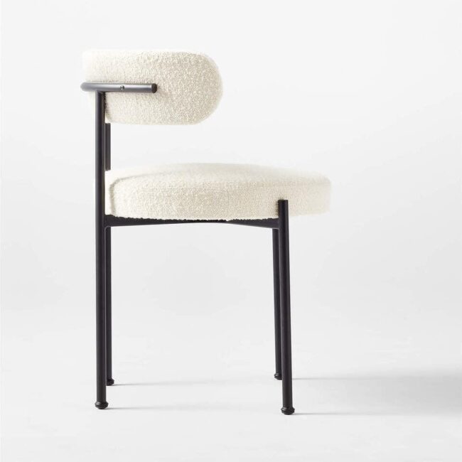 Nordic Modern Lamb Wool Fabric Dining Chair with Metal Black Legs, Coffee chair, Makeup Chair, (White) - Image 3