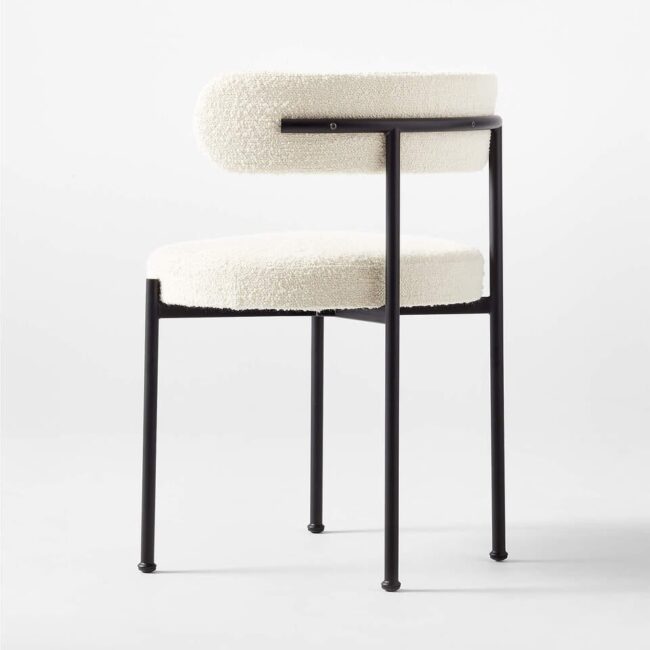 Nordic Modern Lamb Wool Fabric Dining Chair with Metal Black Legs, Coffee chair, Makeup Chair, (White) - Image 2