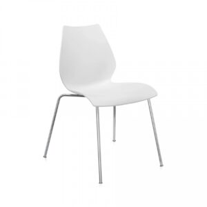 Plastic Stackable Chair WHITE Metal leg Outdoor/Indoor/Outside/Inside Water/Sun Proof Fast Food Steel Party Restaurant, Kitchen, Events, Office, Conference. Meeting Room, Leisure, Dining Chair