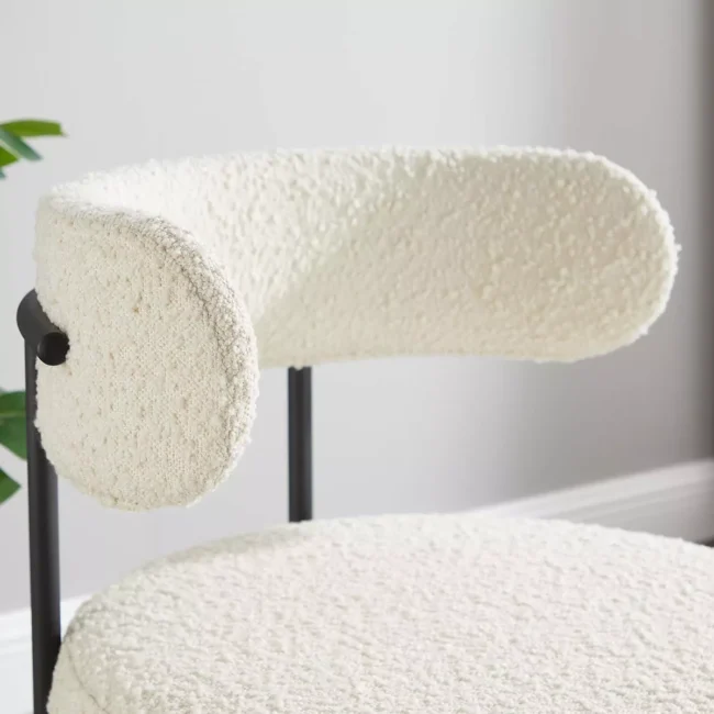 Nordic Modern Lamb Wool Fabric Dining Chair with Metal Black Legs, Coffee chair, Makeup Chair, (White) - Image 5