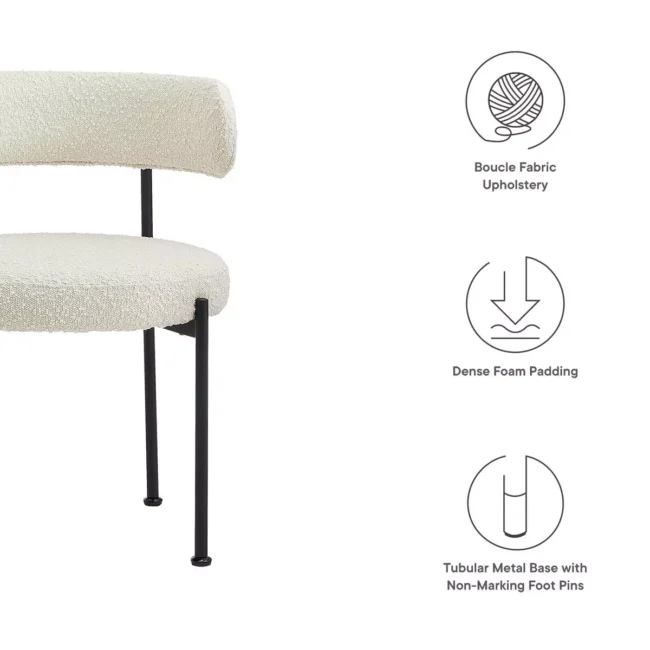 Nordic Modern Lamb Wool Fabric Dining Chair with Metal Black Legs, Coffee chair, Makeup Chair, (White) - Image 4