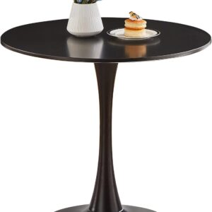 Round Dining Table, Tulip Table, Round Dining Table Black with Pedestal Base, Dining Table for 1-4 Person, Mid-Century Leisure Table for Kitchen, Living Room, Restaurant, Cafe