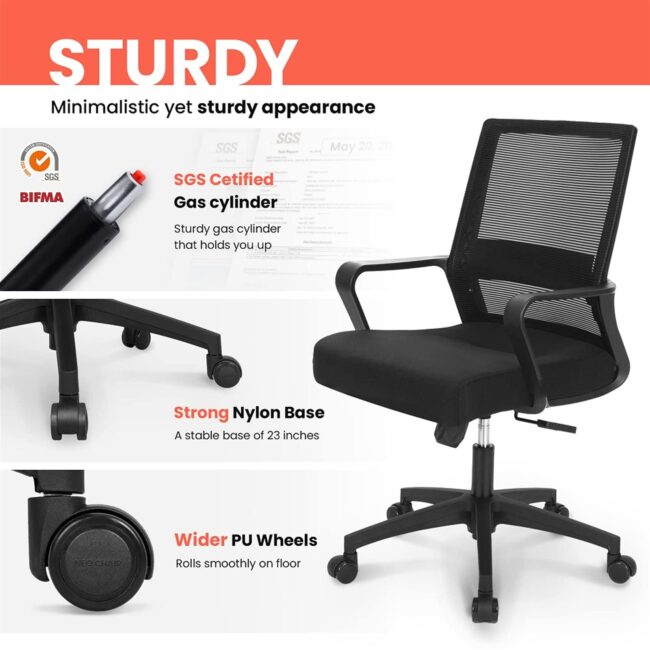 Low Back Mesh Chair Black Breathable Mesh with a Heavy-duty Nylon Base and Adjustable - Image 2