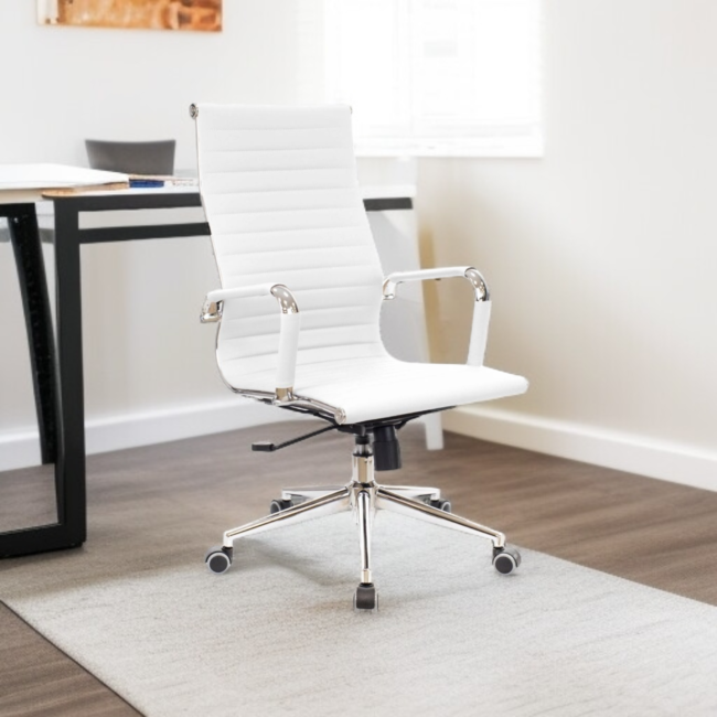 Executive Chair PU in White - High Back Office Chair for Ergonomic Comfort and Modern Conference Rooms - Image 2