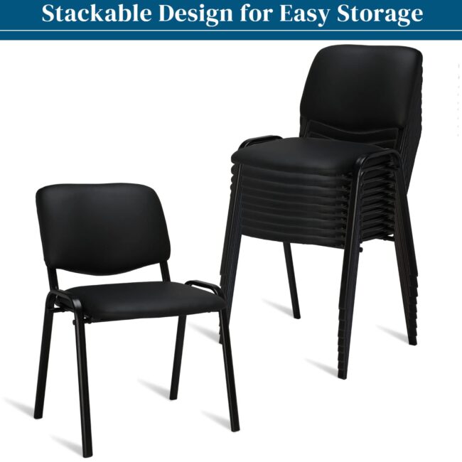 Leather Conference Room Stackable Armless Chair, Office Guest & Reception Chair, Stacking Meeting Chair - Image 4
