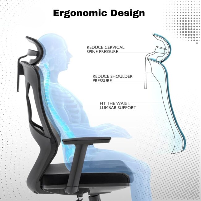 Ergonomic Office Chair with Adjustable Headrest & Lumbar Support – High Back Mesh Desk Chair with Flip-Up Armrests, Swivel Base, and Breathable Backrest – Executive Computer Chair, Black - Image 3