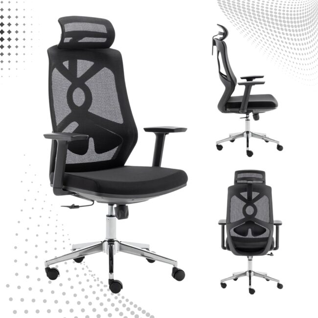 Ergonomic Office Chair with Adjustable Headrest & Lumbar Support – High Back Mesh Desk Chair with Flip-Up Armrests, Swivel Base, and Breathable Backrest – Executive Computer Chair, Black - Image 2