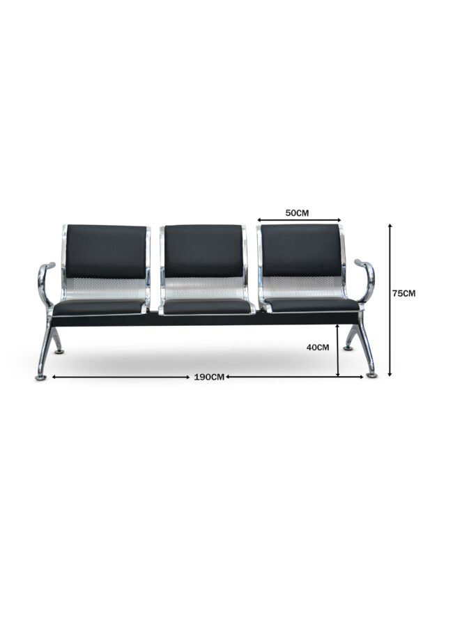 3 Seater Frame Airport Visitor Chair Office Hospital School With Metal Steel And Armrest Sit BLACK/SILVER - Image 2