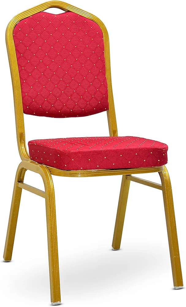 Stackable Banquet Chair with Cushioned Seat – Red Fabric & Gold Frame | Durable Conference, Wedding & Event Seating