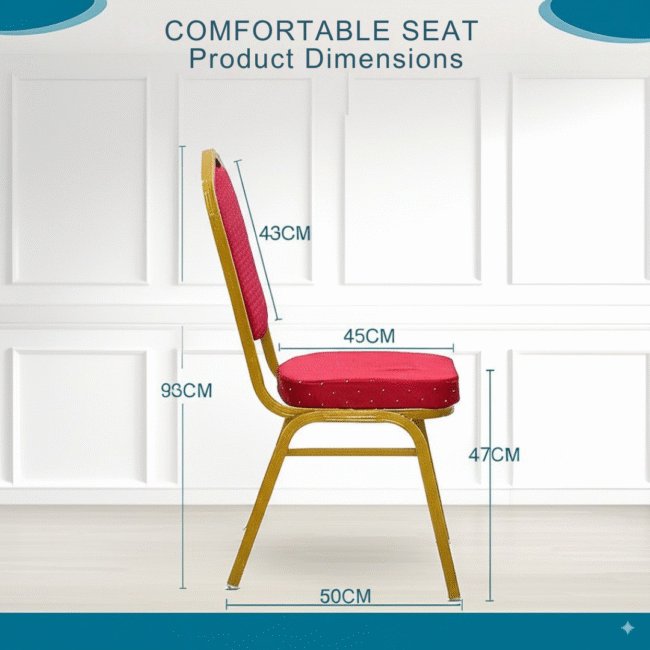 Stackable Banquet Chair with Cushioned Seat – Red Fabric & Gold Frame | Durable Conference, Wedding & Event Seating - Image 3