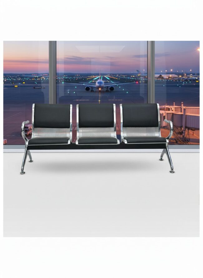 3 Seater Frame Airport Visitor Chair Office Hospital School With Metal Steel And Armrest Sit BLACK/SILVER - Image 4
