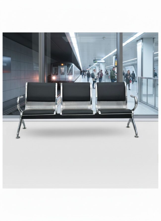 3 Seater Frame Airport Visitor Chair Office Hospital School With Metal Steel And Armrest Sit BLACK/SILVER - Image 3