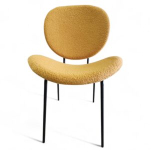 Modern Boucle Dining Chair – Mustard Yellow Upholstery with Curved Back & Seat – Comfortable Accent Chair with Black Metal Legs for Dining Room, Kitchen, Café & Home Décor