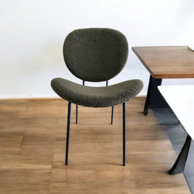 Modern Boucle Dining Chair – Mustard Yellow Upholstery with Curved Back & Seat – Comfortable Accent Chair with Black Metal Legs for Dining Room, Kitchen, Café & Home Décor - Image 4