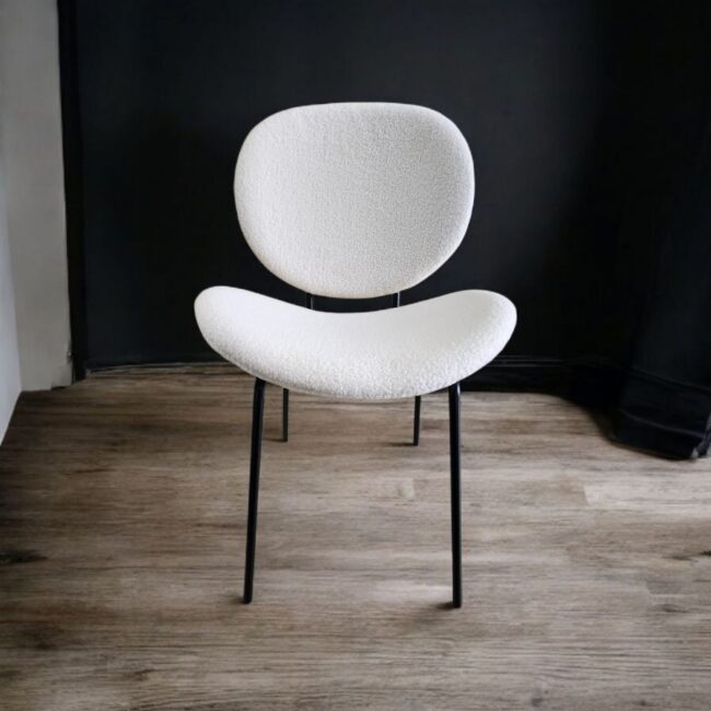 Modern Boucle Dining Chair – Mustard Yellow Upholstery with Curved Back & Seat – Comfortable Accent Chair with Black Metal Legs for Dining Room, Kitchen, Café & Home Décor - Image 5