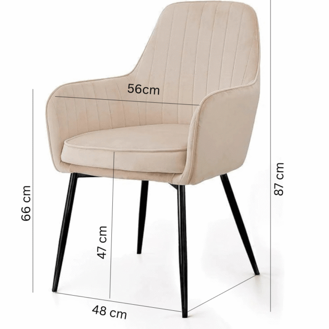 Modern Beige Upholstered Dining Chair with Armrest & Black Metal Legs | Stylish Accent Chair for Home & Office UAE - Image 2
