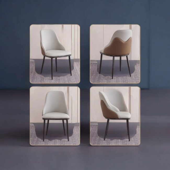 Modern Minimalist Curved Microfiber Leather Iron Chair Backrest Armless For Living Room - Image 3