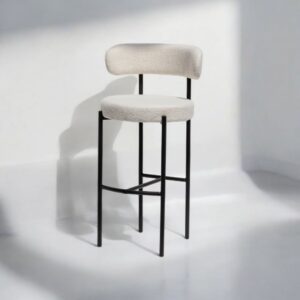 Modern Bouclé Bar Stool with Black Metal Legs – Contemporary Counter Chair