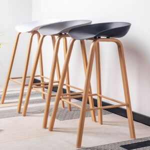 Modern Counter Height Bar Stool with Ergonomic Seat and Wood-Style Metal Legs