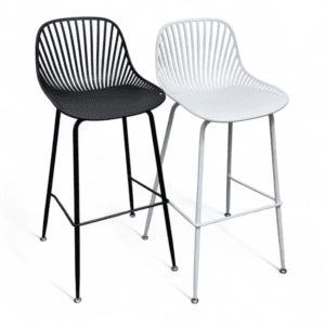 Modern Slat-Back Bar Stools with Metal Legs – Minimalist Kitchen Island Chairs in Black & White