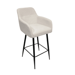 Bouclé Bar Stool with Backrest and Black Metal Legs - Modern Counter Height Stool