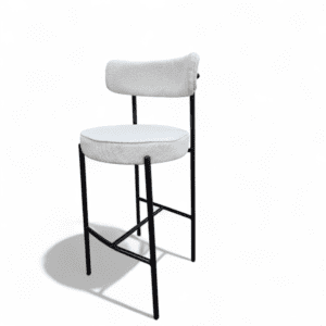 Modern Bouclé Bar Stool with Black Metal Legs – Contemporary Counter Chair