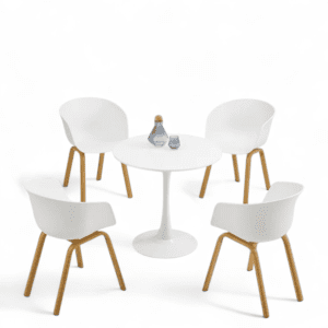 Modern 5-Piece Dining Set | 80cm Tulip Table with Metal Base & 4 Mid-Century Style Dining Chairs With Metal Legs | For Home, Kitchen & Café