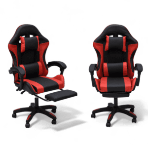 Gaming Chair with Footrest – High Back PU Leather Ergonomic Office Desk Chair with Adjustable Height, Reclining Backrest, Headrest & Lumbar Support – Swivel Computer Gaming Chair