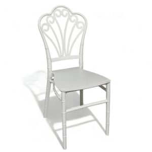 White Phoenix Wedding Chair – Elegant Resin Fan-Back Seating for UAE Events & Luxury Banquets