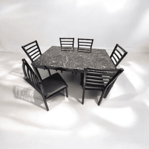 Modern 6-Seater Black Marble-Effect Dining Set