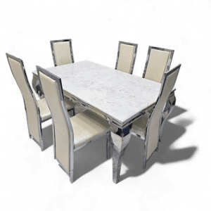 Luxury 6-Seater White Marble-Effect Dining Set
