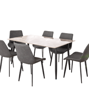 Modern 6-Seater Grey Dining Set | Grey Marble-Effect Table & 6 Slim-Leg Chairs