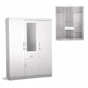 Modern 3-Door Wardrobe with Mirror & Drawers – White