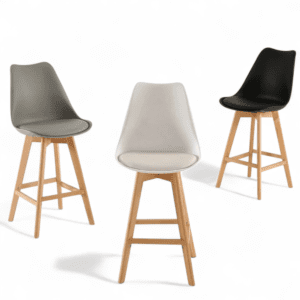 Tulip Bar Stools With Beech Wood Legs & Faux Leather Seat