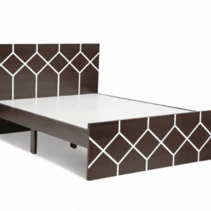 Walnut Finish Wooden Single Bed with Geometric Headboard