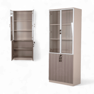 Modern 2-Door Office Display Cabinet - Grey Khaki