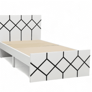 White Wooden Single Bed - Modern Geometric Design