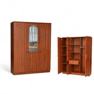 Modern Oak Wardrobe – 3-Door Closet with Mirror