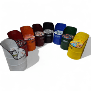 Retro Metal Oil Drum Chair with Padded Graphic Seat