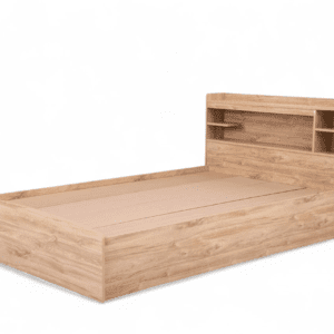 Modern Light Oak Single Bed with Storage Headboard