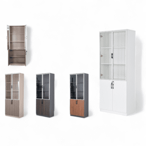 Office Filing Cabinet with Glass Doors & Lock - 200cm Height