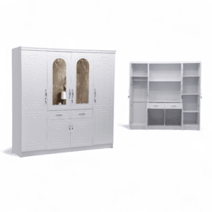 PVC 4-Door Bedroom Wardrobe with Mirrors & Drawers