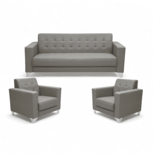 Modern Grey Sofa Set with Chrome Legs – Luxury Lounge Suite