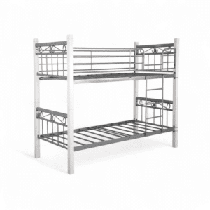 Modern Metal Bunk Bed – Silver & White Hybrid Design
