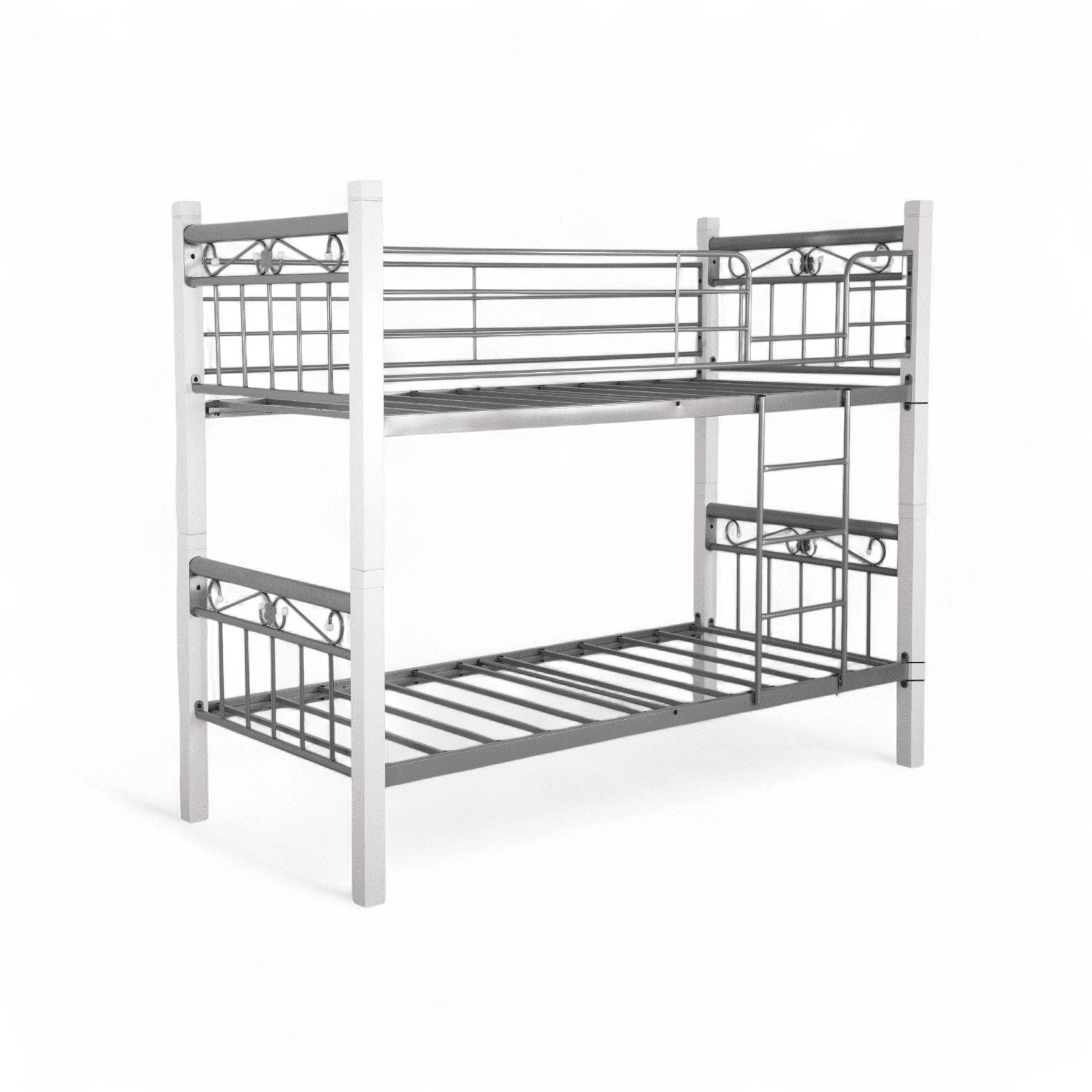 Modern Metal Bunk Bed – Silver & White Hybrid Design