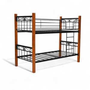 Heavy-Duty Metal Bunk Bed – Texture Black & Oak Finish