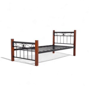 Single Metal Bed Frame – Elegant Wenge & Black Finish