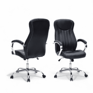 Ergonomic High-Back Executive Office Chair – Black Leather with White Stitching